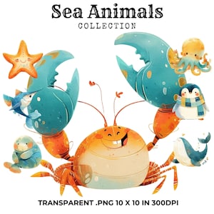 20 Sealife Clipart Bundle, Watercolor Clipart, Digital Download, Underwater Clipart, Sublimation Design, Paper Craft, Trending Clipart, PNG