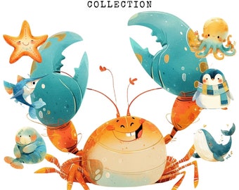 20 Watercolor Sealife Clipart Bundle: PNG Sublimation Designs (Digital Download)