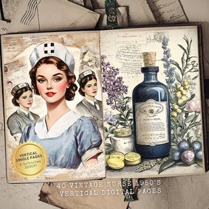 40 Kit de diário de enfermeira vintage - Páginas de scrapbook digital - Ephemera imprimível - Presente de agradecimento à enfermeira
