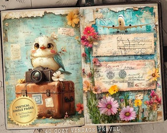 Vintage Travel Journal Kit: Printable Scrapbook Pages (Digital Download)