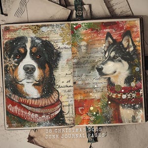 38 páginas de diario basura de perros navideños / Ilustraciones festivas de cachorros, arte de perros de invierno, papel de collage vintage para manualidades y álbumes de recortes