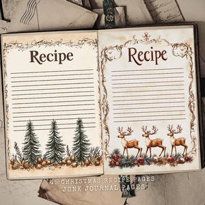 Kit diario di ricette natalizie da 45 pezzi - Libri di cucina digitali stampabili - Crea il tuo libro di ricette - Artigianato natalizio - Ricette natalizie vintage