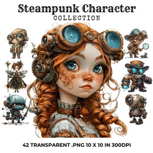 42 Steampunk Characters Clipart Bundle, Steampunk Clipart, Digital Download, Commercial Use, Steampunk, Paper Craft, Trending Clipart, PNG