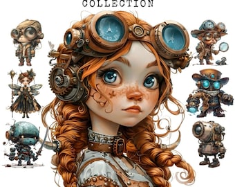 42 Steampunk Characters Clipart Bundle, Steampunk Clipart, Digital Download, Commercial Use, Steampunk, Paper Craft, Trending Clipart, PNG