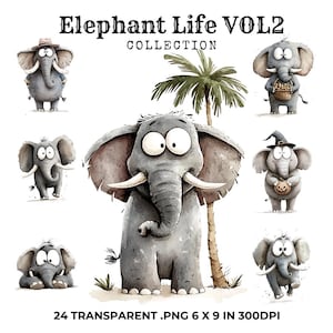 Olifant Cliparts VOL 2, schattige babyshower decor, digitale download, kinderkamer kunst, verjaardag clipart, olifant voor kinderboekillustraties