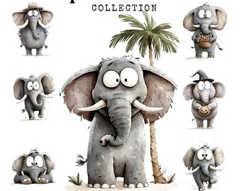 Elephant Clipart Set: Baby Shower Nursery Art (Digital Download)