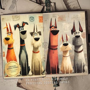 Pagine di diario con cani e animali, kit digitale stampabile, effimeri per scrapbooking, pagine di diario a tema canino per il fai da te, trio di animali divertenti