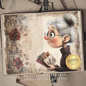 Éphémères caricature mignonne femme âgée - dessin animé mignon vieille dame Junk Journal Pages - JPEG imprimable - téléchargement immédiat - jolie vieille dame