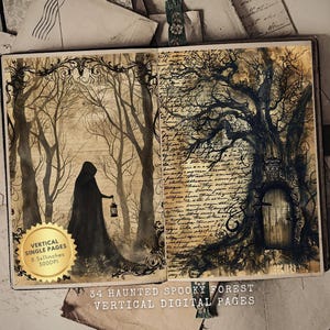 Haunted Forest Junk Journal Printable Kit, Digital Scrapbook Pages, Halloween Ephemera, Gothic Journal Supplies, Dark Forest