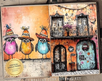 Mexican Junk Journal Kit: Catrina Ephemera, Scrapbook Pages (Digital Download)