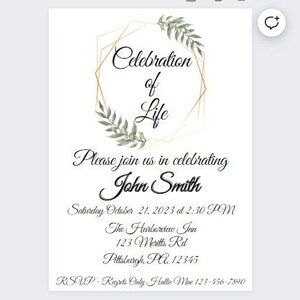 Digital Celebration of Life Invitation Template - Etsy
