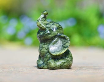 2.4" Natural Green Jade Elephant,Reiki Healing,Jade Skull,Quartz Figurine,Crystal Decor,Carved Sculpture,Animal Statue,Home Ornament