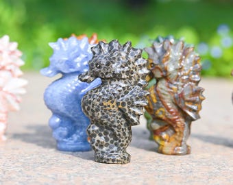 Caballito de mar de cuarzo natural de 8,1 cm (3,2 pulgadas), sanación Reiki, figura de cristal, calavera de cuarzo, decoración de cristal, escultura tallada, estatua de animal, adorno para el hogar