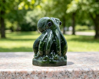 2.3" Hand Carved Green Jade Octopus Figurine,Natural Crystal Octopus Statue,Ocean Animal Stone Decor