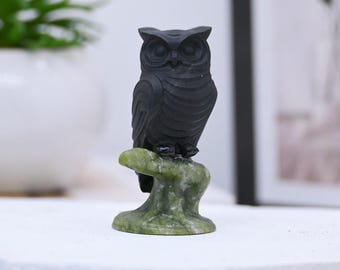3" Natural Obsidian Owl,Reiki Healing,Bird Skull,Animal Decor,Crystal Gift,Carved Sculpture,Animal Statue