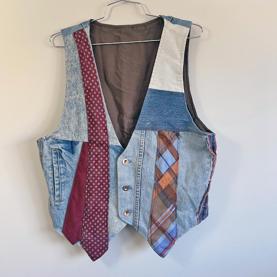 Handmade Upcycled Patchwork Denim Vest Unisex OOA… - image 1