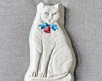 Hand Painted Ceramic Cat Wall Hanging Made in Italy