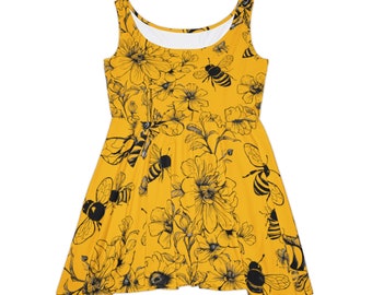 Women's Flowers and Bees Print Skater Dress