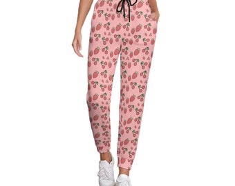 Pink Strawberry & Cherry Print Jogger Sweatpants