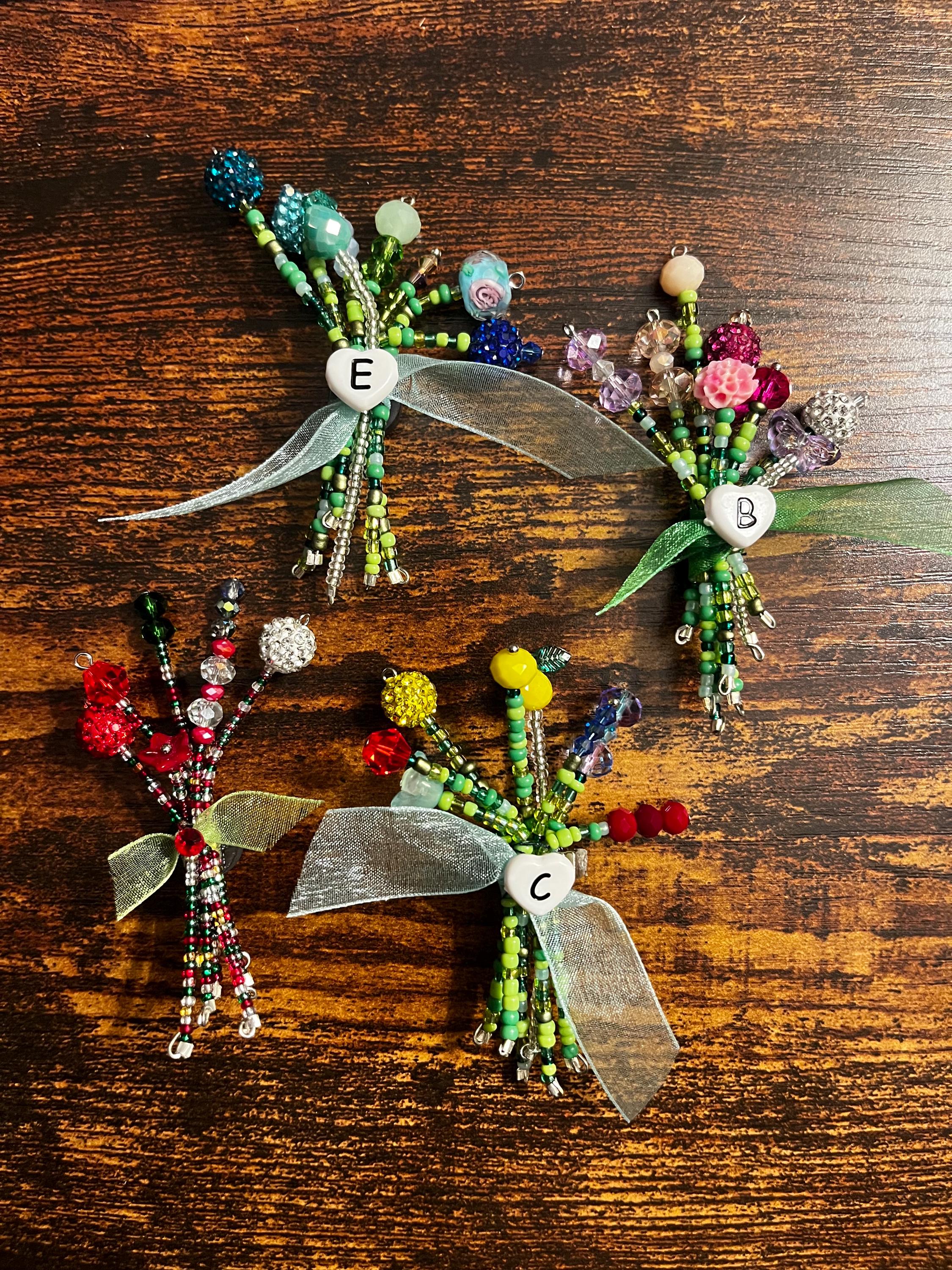 Personalized Beaded Flower Magnet Handmade Fridge Decor, Teacher Gift