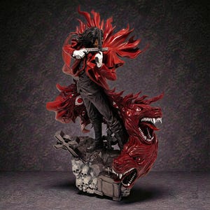 Figurine d'anime Alucard - Héros des ténèbres avec base de crâne et énergie démoniaque | Différentes tailles et figurines