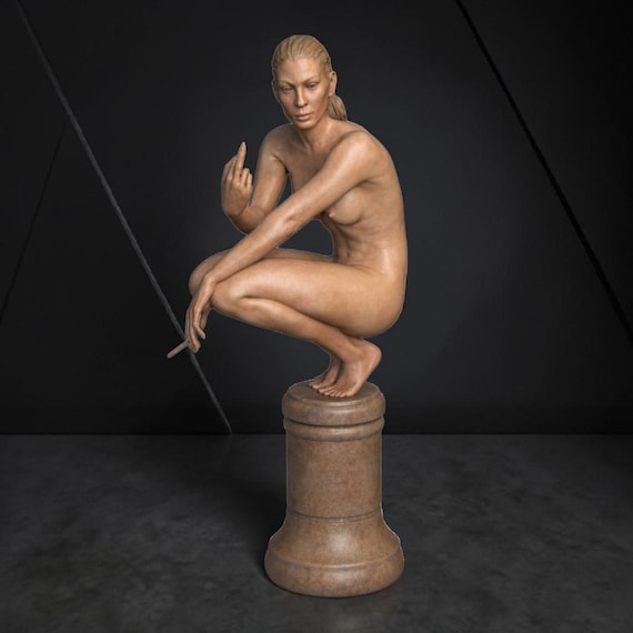 Rebellious Thinker Statue: Defiant Female Figure on Chess Pedestal | Various Sizes & Finishes
