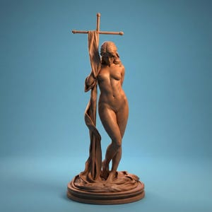 Helga Statue: Elegant Female Sculpture with Draped Cross | Various Sizes & Finishes