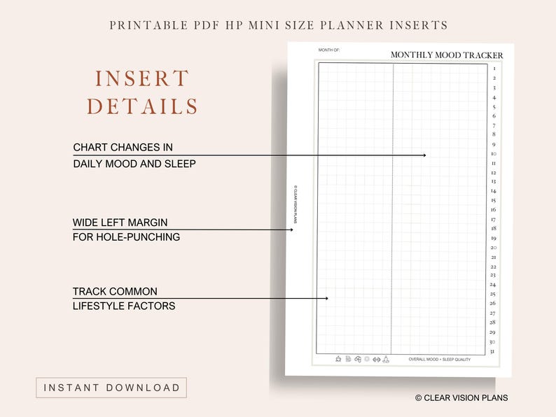 HP Mini Mood & Habit Tracker Insert | Printable Planner (digital ...