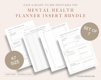 A7 Mental Health Planner Inserts, Anxiety, Mood Tracker (Digital Download)