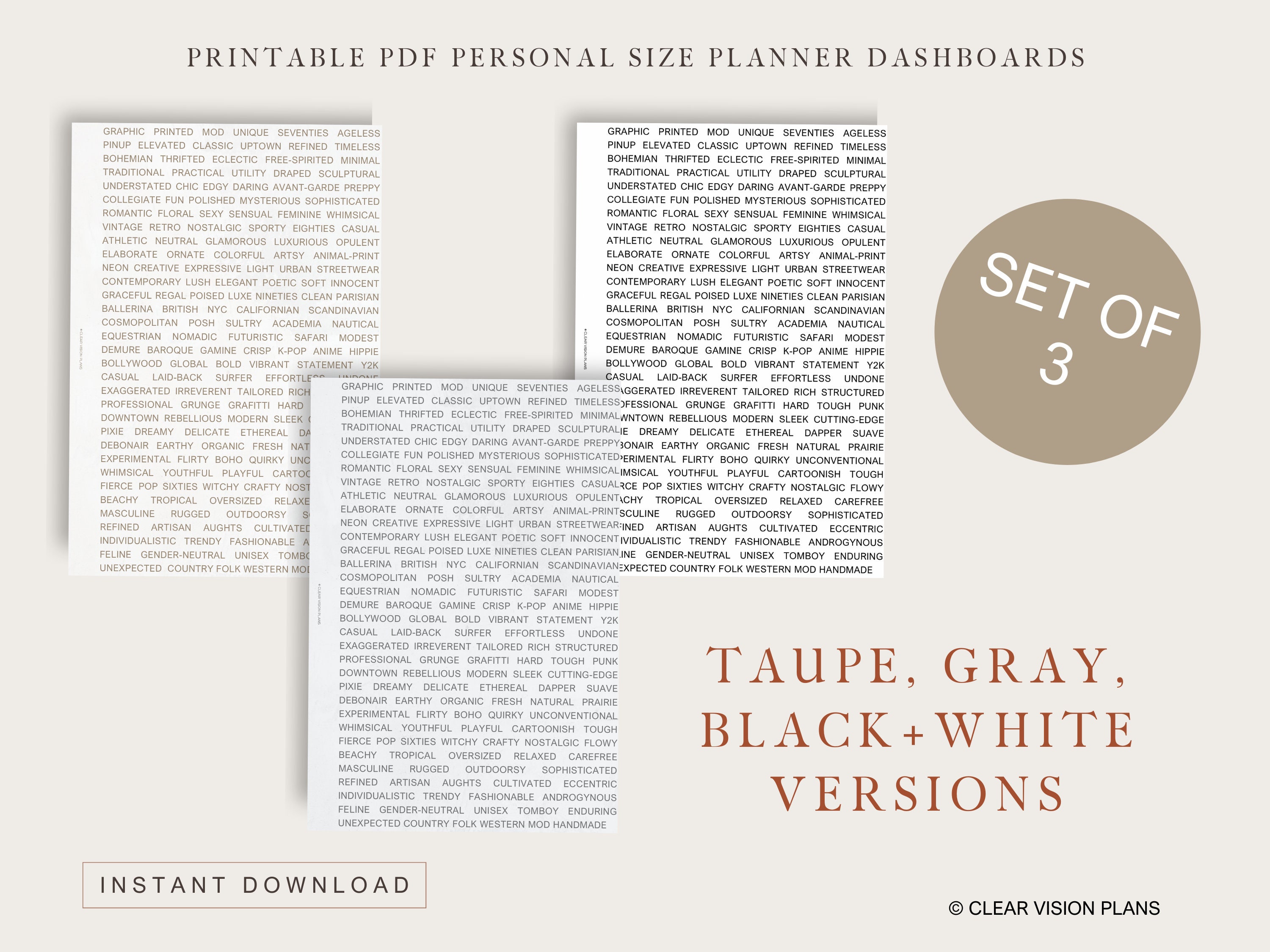 Personal PRINTABLE 3-word Method Personal Style Digital Dashboard ...