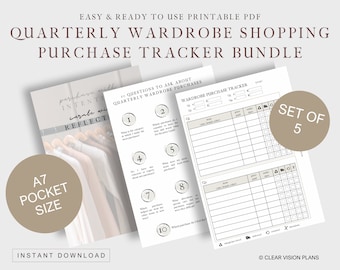 A7 Pocket PRINTABLE Quarterly Wardrobe Purchase Shopping Tracker Insert Bundle | A7 Pocket Size Ring Agenda Planner Digital Download