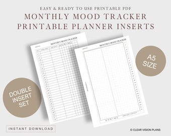 A5 PRINTABLE Monthly Mood & Habit Tracker Insert | A5 Size Ring Agenda Planner Digital Download