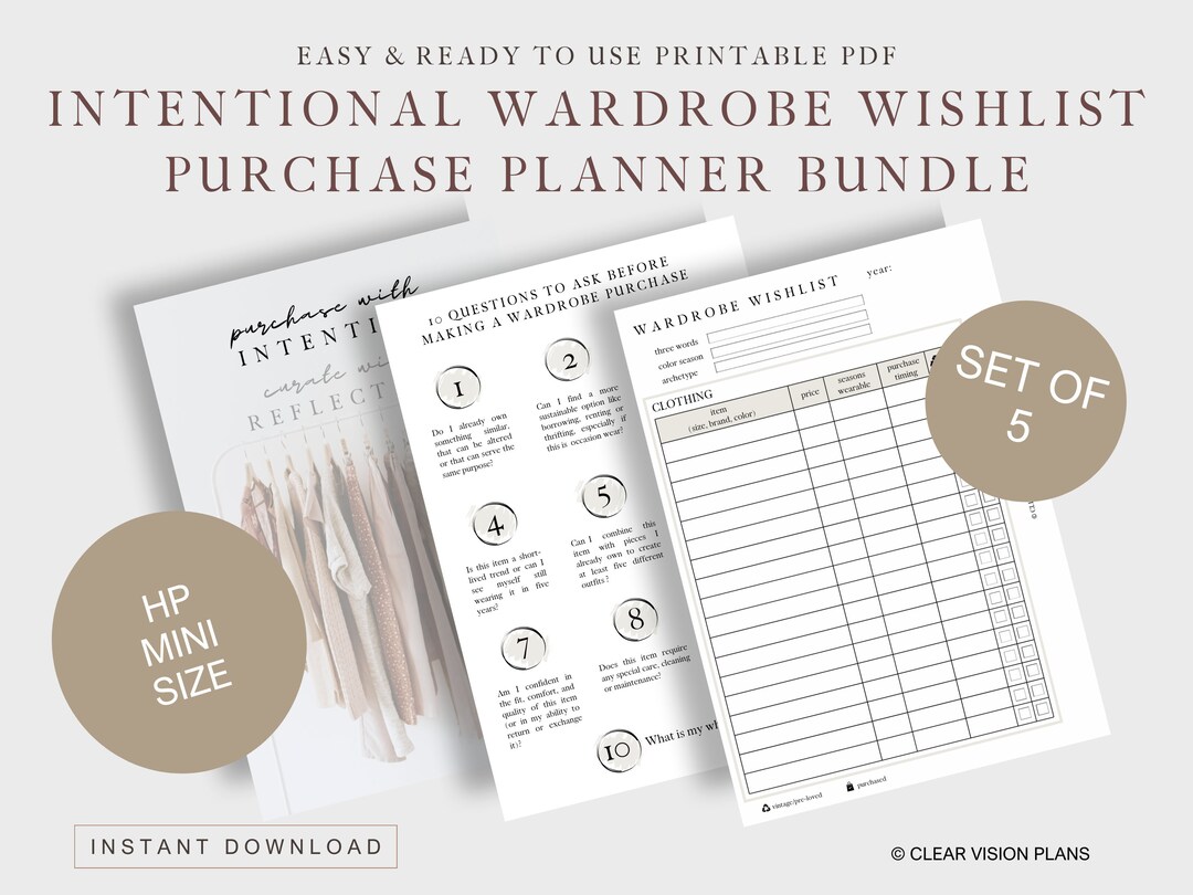 HP Mini PRINTABLE Wardrobe Wishlist Purchase Tracker Insert Bundle | HP ...