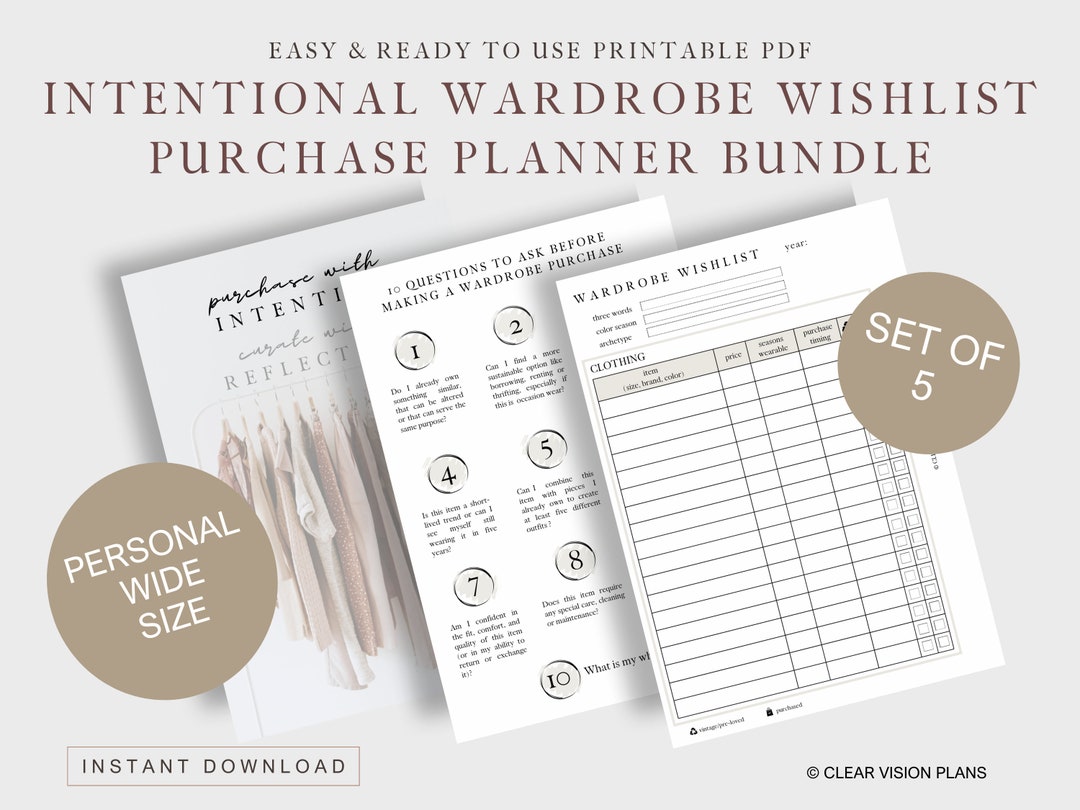 Personal Wide PRINTABLE Wardrobe Wishlist Purchase Tracker Insert ...