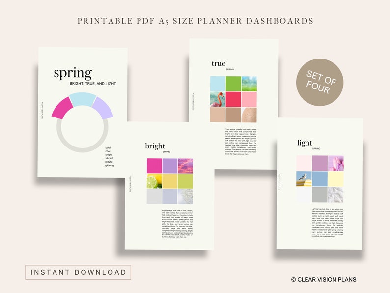 Spring Color Analysis Printable Planner Dashboard A5 Size - Etsy