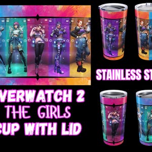 Over watch 2 Stainless Steel 20 oz Tumbler Cup with Lid - Tracer, Kiriko, DVA, Sombra, Zarya - Fan Made Merch Gamer Tumbler Gift for Him Her