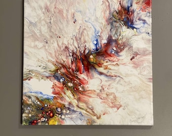 Ethereal Flow Abstract Painting - Delicate Fluid Art on 14x14 Canvas