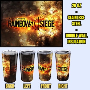 Rainbow 6 Siege Tumbler - 20oz Stainless Steel Gamer Cup - Vacuum Insulated Fan Made Gift - FPS Gaming Thermos - R6S Drinkware