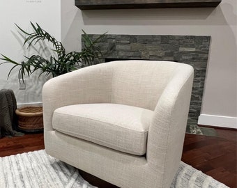 Round barrel chairs with accent chairs made of performance fabric for living rooms and bedrooms, ivory