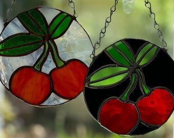 Stained glass cherries, Cherry window hanging, Rainier Cherry, Black Cherry