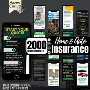 2000+ Home & Auto Insurance Templates | Social Media Instagram posts for Insurance Broker and Agent digital download | Pro-Canva template