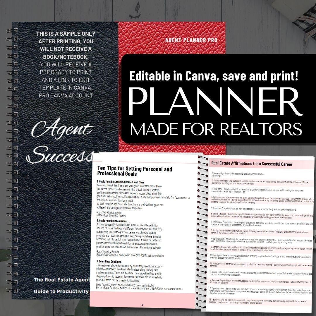Realtor Planner Pro -undated | Estate Editable Canva | Real Estate Agent Printable | Daily Goal ...
