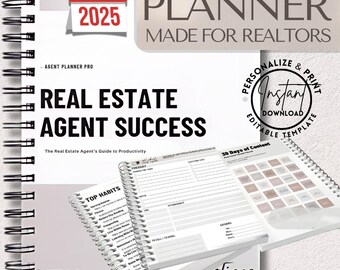 Real Estate Agent Planner | Broker Editable Canva | Undated Planner | Realtor Printable | Yearly Calendar
