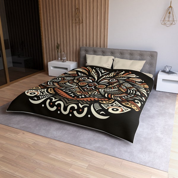 Microfiber Duvet Cover Geometric Tribal Print Black Multicolor