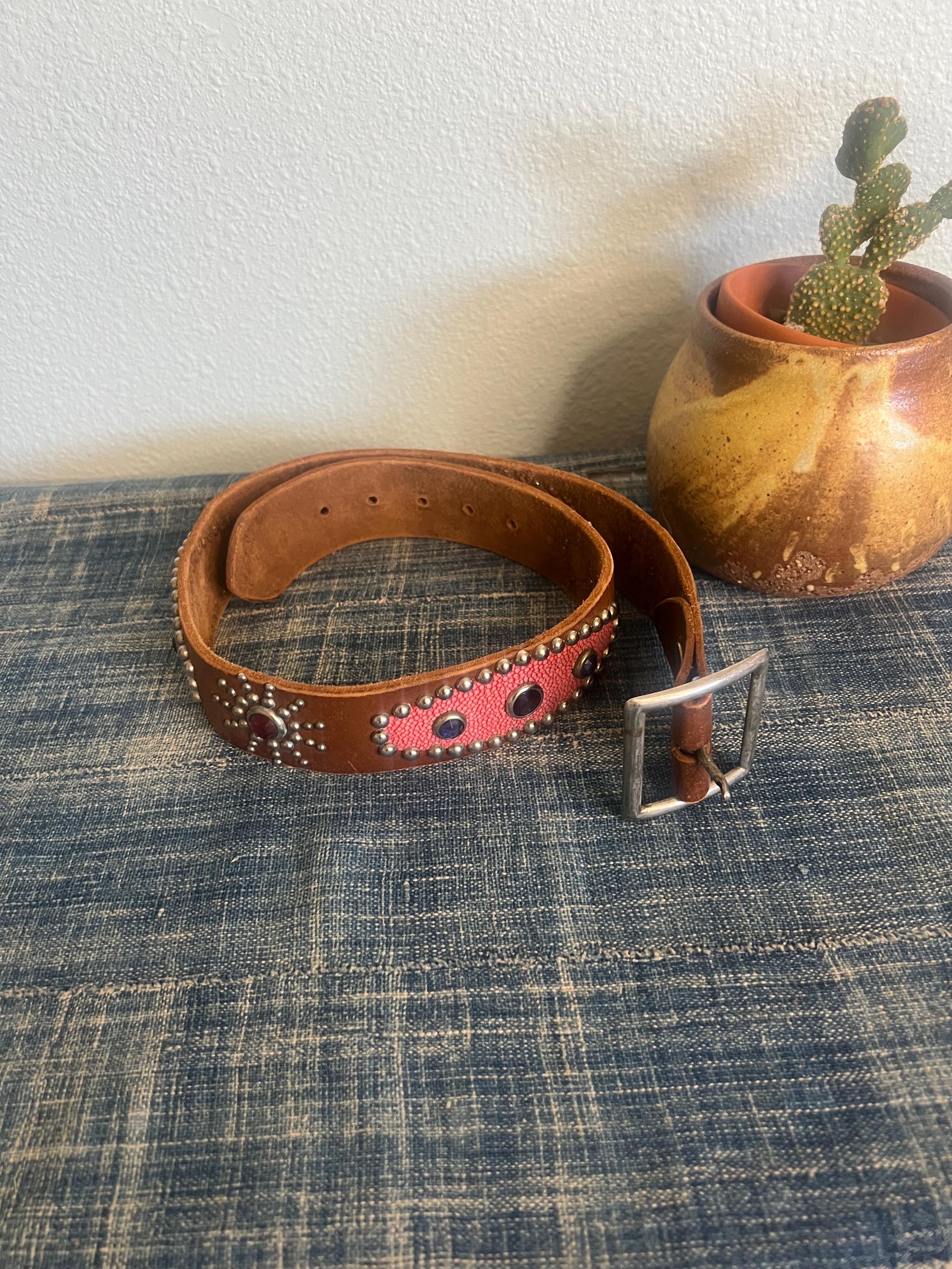 Lauren Hampton Abalone Inlay Western Leather Studded Belt Studded Roughout Leather Belt | Belts & Braces Men | Ralph  main image 4