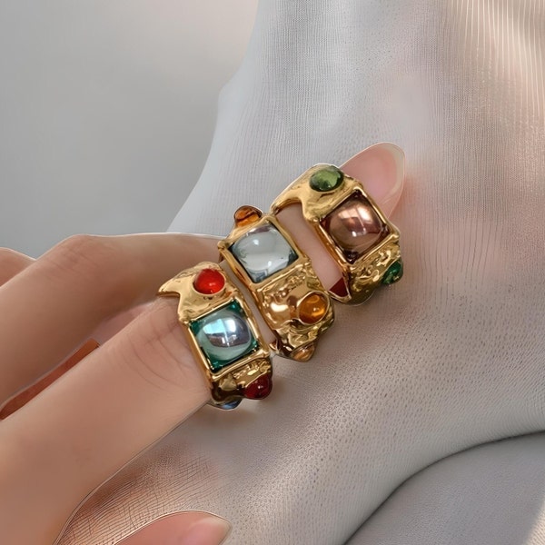 Gemstone Gold Ring, Statement Ring, Gemstone Ring, Chunky Ring, Dome Ring, Irregular Chunky Ring, Gift for Her