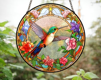 Cintre pour vitrail colibri, attrape-soleil en vitrail, cadeaux pour femme, attrape-soleil, décoration d'intérieur, attrape-soleil personnalisé, cadeau de fête des mères