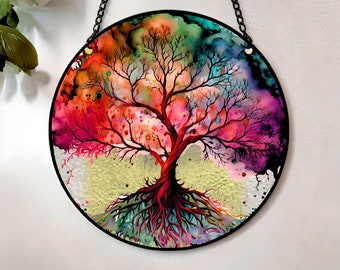 Tree of Life Stained Window Hanger, Stained Glass Suncatcher, Sun Catcher, Window Hanging, Wall Art, Custom Suncatcher, Mothers Day Gift