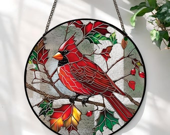 Cardinal Stained Glass Suncatcher, Bird Sun catcher, Wall Art, Window Hanging, Custom Suncatcher, Gift for her, Mothers Day Gift