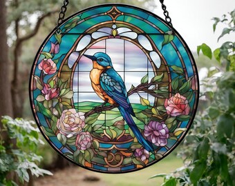 Bird Stained Glass Hanger, Stained Glass Suncatcher, Wall Art, Window Hanging, Custom Suncatcher, Gift for her, Mothers Day Gift